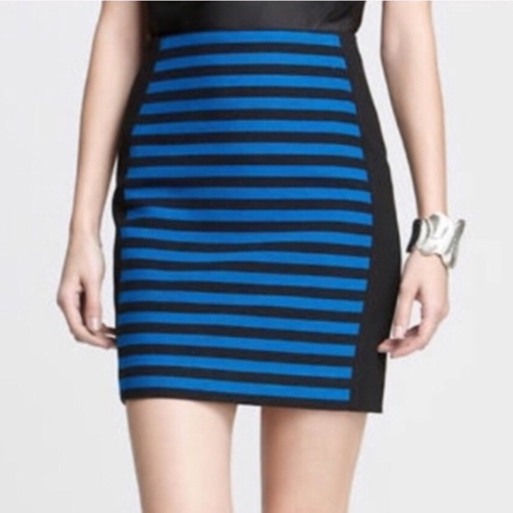 Ann Taylor Dresses & Skirts - Ann Taylor Blue & Black Striped Knit Pencil Skirt Stretchy 10